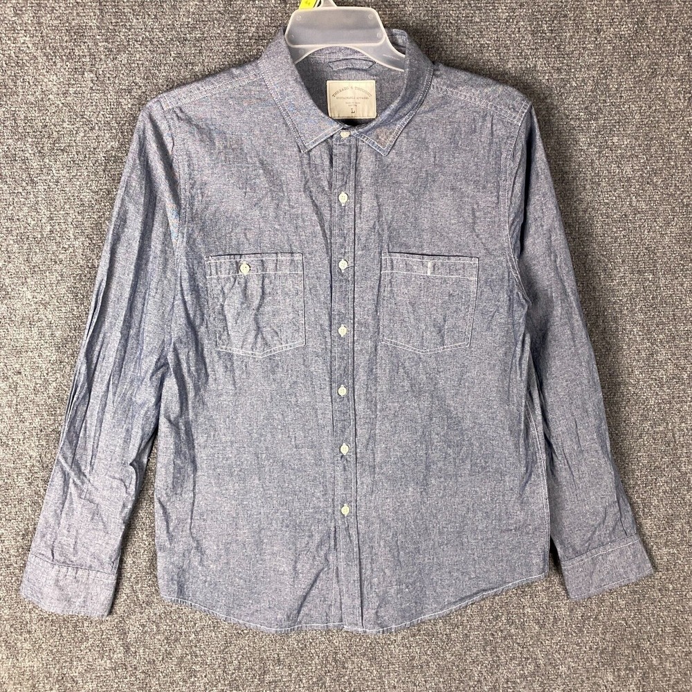 Threads 4 Thought Button Up Shirt Men's Large Long Sleeve Blue 100% Cotton L